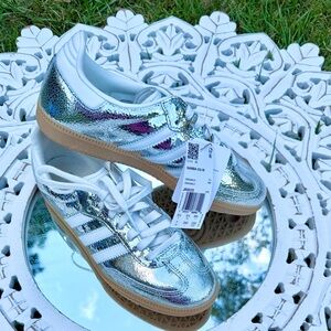 Adidas Metallic Silver Sneakers with Tan Sole